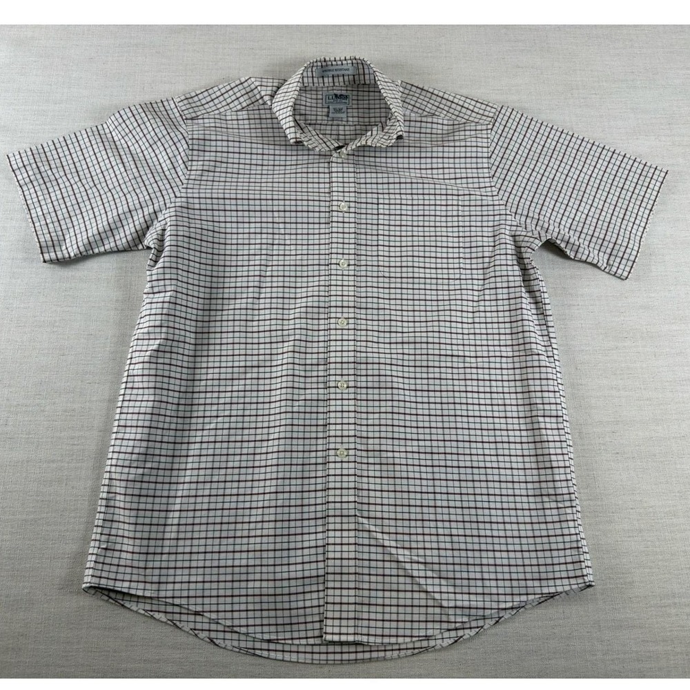 LL Bean Mens 15.5 Reg Wrinkle Resistant Short Sleeve Button Down Shirt Burgundy